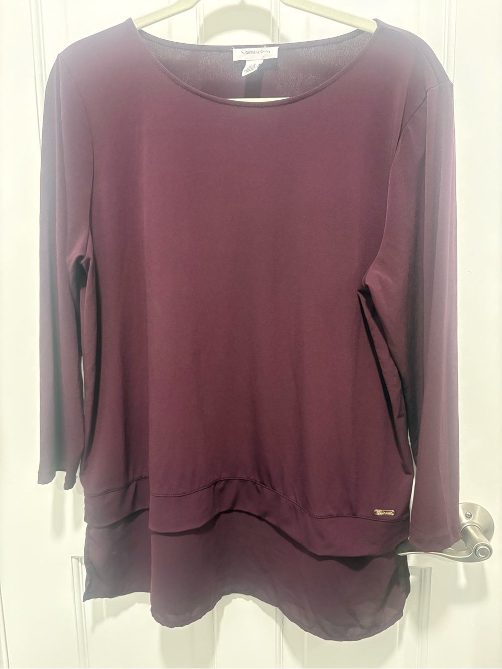 CALVIN KLEIN Women's Long Sleeve Layered Tunic Top - EGGPLANT